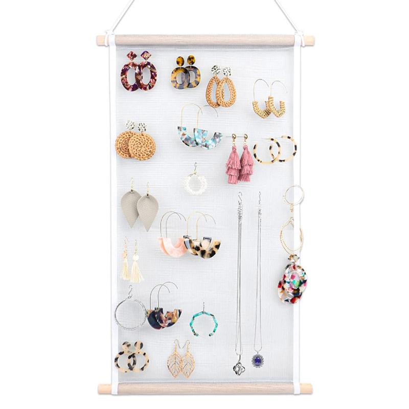 13.8x23.6in Earring Organizer Holder Wall Earring Holder Display Hanging  Jewelry Organizer for Women Girls Wooden & Mesh 